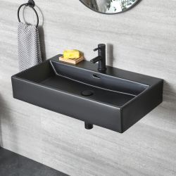 Hangende Wastafel Rechthoekig 75cm x 42cm (1 Kraangat) Zwart | Nox