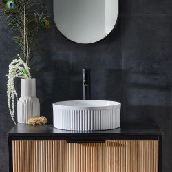 Opzetwastafel Rond 37cm Geribbeld Wit (Geen Kraangaten) | Florence