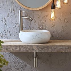 Opzetwastafel Rond 36cm (Geen Kraangaten) - Marmereffect | Alden
