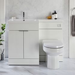Wastafelmeubel en WC-Ombouw Combinatie 110,5cm met Staand Toilet, Verborgen Reservoir en Wastafel | Keuze Afwerking en Meubelgrepen | Linker of Rechter Uitvoering | Cluo