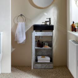 Badkamermeubel - Wastafelmeubel 40cm met Wastafel | Keuze Afwerking en Meubelgreep, met Witte of Zwarte Wastafel | Cluo