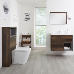 Badkamermeubel Set Hangend 80 cm Donker Eiken Incl Wastafelmeubel + Toilet + Stortbak + Ombouw - incl/excl. LED - Hoxton