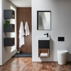 Wastafelmeubel Hangend 40cm met Wastafel en Open Plank | Keuze Afwerking | Optie voor LED-Verlichting | Hoxton