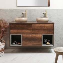 Hangend Wastafelmeubel 120cm met Open Plank Incl. Opzetwastafel | Keuze Afwerking Meubel | Keuze Wastafel | Optie LED-Verlichting | Hoxton