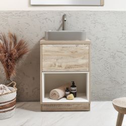 Wastafelmeubel 60cm Open Plank met Opzetwastafel | Keuze Afwerking Meubel | Keuze Wastafel | Optie LED-Verlichting | Hoxton