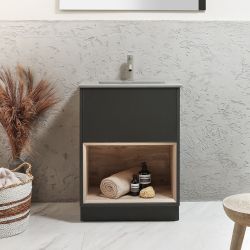 Wastafelmeubel 61,2cm met Open Plank Incl. Elements Wastafel | Keuze Afwerking, Wastafel en Optie voor LED-Verlichting | Hoxton