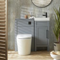 Wastafelmeubel Klassiek 40cm met Wastafel en Alswear Staand Toilet met WC-Ombouw - Lichtgrijs | Keuze Ontwerp en Afwerking Meubelgreep | Warwick