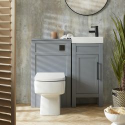 Wastafelmeubel Klassiek 40cm met Wastafel en Sandford Staand Toilet met WC-Ombouw - Lichtgrijs | Keuze Ontwerp en Afwerking Meubelgreep | Warwick