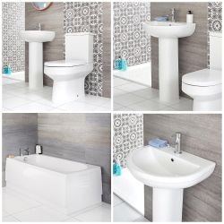 Badkamerset - Duoblok Toilet, Wastafel met Zuil en Bad Wit | Covelly