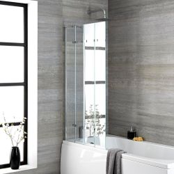Badwand Inklapbaar Rechthoekig 5mm Dik Veiligheidsglas 140cm x 80cm Gepolijst Aluminium Profiel | Portland