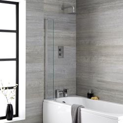Badwand Rechthoekig 6mm Dik Veiligheidsglas 140cm x 25cm Gepolijst Aluminium Profiel | Portland