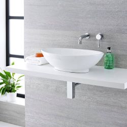 Opzetwastafel Ovaal 52cm x 32cm Wit met Muurgemonteerde Wastafelmengkraan Chromen | Kenton