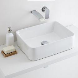 Opzetwastafel Rechthoekig 48cm x 37cm Wit met Muurgemonteerde Wastafelmengkraan Chromen | Alswear