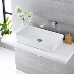 Opzetwastafel Rechthoekig 61cm x 35cm Wit met Muurgemonteerde Wastafelmengkraan Chromen | Alswear