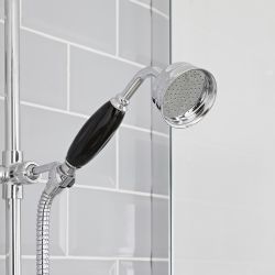 Hudson Reed Elizabeth - Douchekolom Klassiek 3-Weg Thermostatische Opbouw Douchekraan, Douchekop, Handdouche, Muurbaduitloop Chroom en Zwart