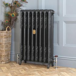 Gietijzeren Radiator Met Bloemenmotief 2 Koloms Leisteen Zwart H. 51cm x Kies De Breedte| Charlotte