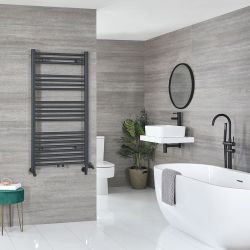Handdoekradiator Dual Fuel / Hybride Antraciet Vlak - Incl. Verwarmingselement, T-Stuk en Radiatorkranen | Keuze Afmeting | Neva