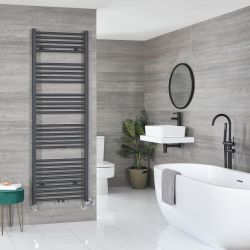 Handdoekradiator Dual Fuel / Hybride Antraciet Vlak - Incl. Verwarmingselement, T-Stuk en Radiatorkranen | Keuze Afmeting | Neva
