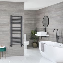 Handdoekradiator Dual Fuel / Hybride Antraciet Gebogen Ontwerp - Incl. Verwarmingselement, T-Stuk en Radiatorkranen | Keuze Afmeting | Artle