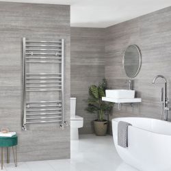 Handdoekradiator Dual Fuel / Hybride Chromen Gebogen Ontwerp - Incl. Verwarmingselement, T-Stuk en Radiatorkranen | Keuze Afmeting | Kent