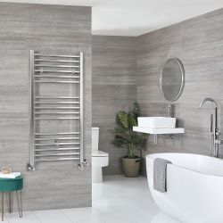 Handdoekradiator Dual Fuel / Hybride Chromen Vlak - Incl. Verwarmingselement, T-Stuk en Radiatorkranen | Keuze Afmeting | Kent