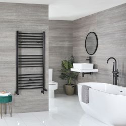 Handdoekradiator Dual Fuel / Hybride Zwart Vlak - Incl. Verwarmingselement, T-Stuk en Radiatorkranen | Keuze Afmeting | Nox