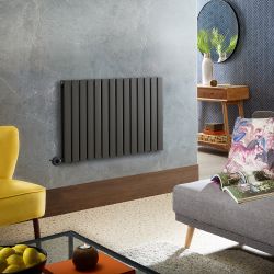 Elektrische Design Radiator Horizontaal Antraciet | 63,5cm Hoog - Keuze Breedte | Keuze WiFi-Thermostaat | Vaste Bedrading of met Stekker | Delta - ECOSO van Hudson Reed