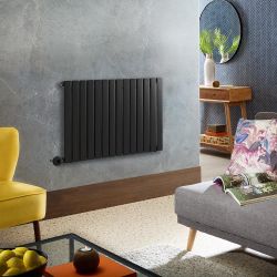 Elektrische Design Radiator Horizontaal Zwart | 63,5cm Hoog - Keuze Breedte | Keuze WiFi-Thermostaat | Vaste Bedrading of met Stekker | Hudson Reed Alpha