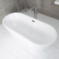 Vrijstaand Bad Ovaal Modern met Twee Rugleuningen Wit 169,5cm x 75cm | Keuze Afwerking Overloop | Covelly