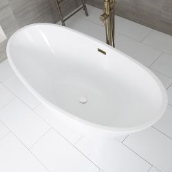 Vrijstaand Bad Ovaal Modern met Twee Rugleuningen Wit 157cm x 78,5cm | Keuze Afwerking Overloop | Ashbury