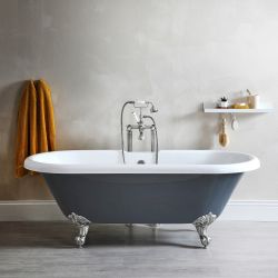 Vrijstaand Bad met Twee Rugleungingen 179,5cm x 78,5cm x 62cm  Klassiek - Steengrijs | Chromen Badpoten | Elton