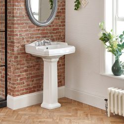 Wastafel met Zuil Klassiek 59cm 3 x Kraangaten Wit | Windsor