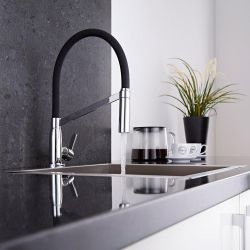 Keukenmengkraan met Uittrekbare Flexibele Uitloop Chroom en Zwart | Select