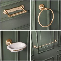 4-Delige Badkameraccessoireset Klassiek - Satijn Goud