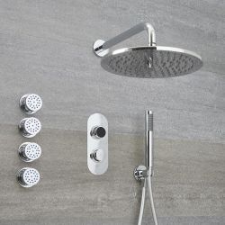 3-weg Digitale Thermostaatkraan + d.30cm Douchekop Muurbevestiging + Handdouchecombi & Zijdouches | Narus