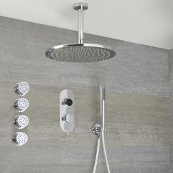 3-weg Digitale Thermostaatkraan + d.30cm PlafondDouchekop  + Handdouchecombi & Zijdouches | Narus