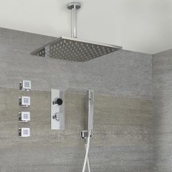 3-weg Digitale Thermostaatkraan + 30 x 30cm PlafondDouchekop + Handdouchecombi & Zijdouches | Narus