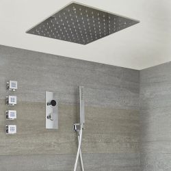 3-weg Digitale Thermostaatkraan + 50 x 50cm Verzonken PlafondDouchekop + Handdouchecombi & Zijdouches | Narus