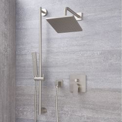 Harting Douchemengkraan met Omstel & Douchekop 20x20cm & Glijstang Set - Geborsteld Nikkel
