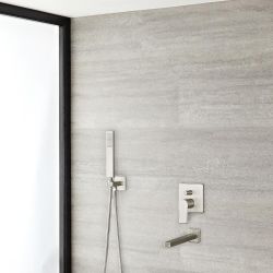 Doucheset 2-Weg Inbouw Handdouche Vierkant Baduitloop Geborsteld Nikkel | Harting