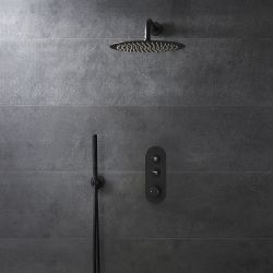 Doucheset - 2-Weg Zwarte Thermostatische Drukknop Douchekraan met Douchekop | Keuze Handdouche | Idro