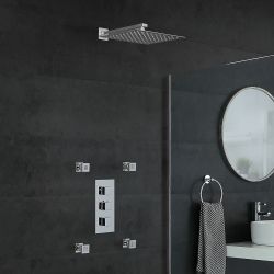 Doucheset - 2-Weg Thermostatische Douchekraan met Douchekop en Vier Zijdouches Chroom | Kubix