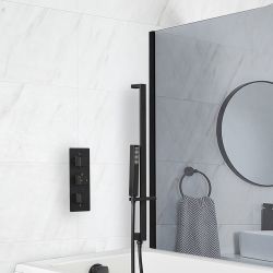 Douche en Bad Systeem Thermostatisch Zwart met 2-Weg Douchekraan, Handdouche met Glijstang en Overloop-Badvuller | Preto