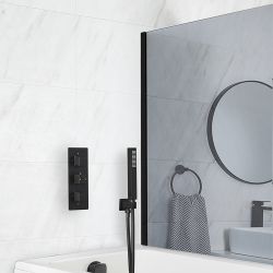 Douche en Bad Systeem Thermostatisch Zwart met 2-Weg Douchekraan, Handdouche en Overloop-Badvuller | Preto
