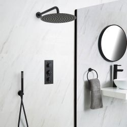 Doucheset - 2-Weg Thermostatische Douchekraan met Ronde Douchekop en Handdouche Zwart | Nox