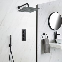 Doucheset - 2-Weg Thermostatische Douchekraan met Vierkante Douchekop en Handdouche Zwart | Nox