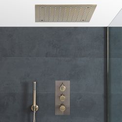 Doucheset - 2-Weg Thermostatische Douchekraan, 40cm Vierkante Plafond Douchekop en Handdouche Geborsteld Messing | Clarus