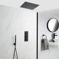 Doucheset - 2-Weg Thermostatische Douchekraan met Plafond Douchekop en Handdouche Zwart | Nox