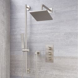 Doucheset - 2-Weg Thermostatische Douchekraan, Douchekop, Handdouche met Glijstang Geborsteld Nikkel | Harting