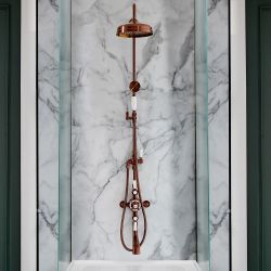 Hudson Reed Elizabeth - Douchekolom met Thermostatische Opbouw Douchekraan, Douchekop, Handdouche en Baduitloop - Klassiek, Satijn Koper